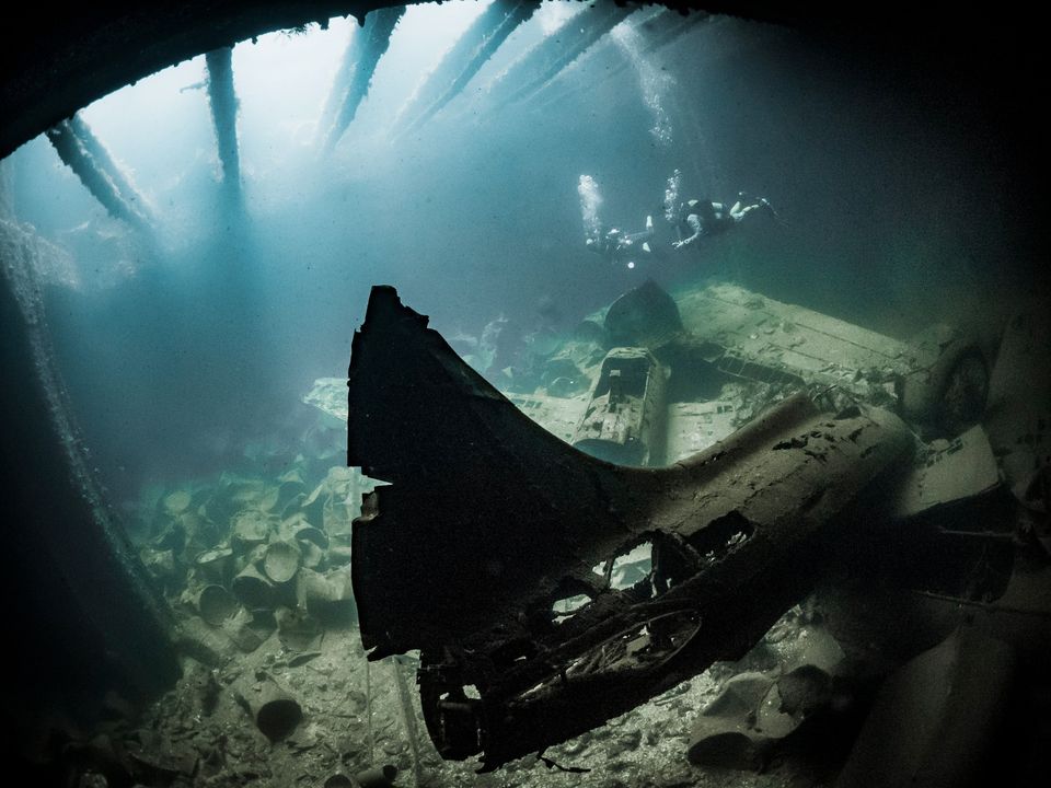 Inside a sunken hold, Chuuk Lagoon
